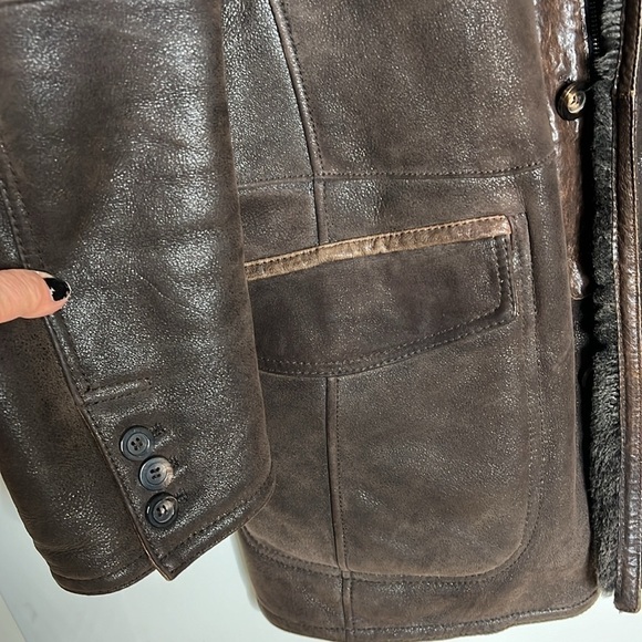 Gimo's Sz 56 Men’s Shearling Zip and Button Overcoat Jacket Made in Italy - Picture 5 of 14